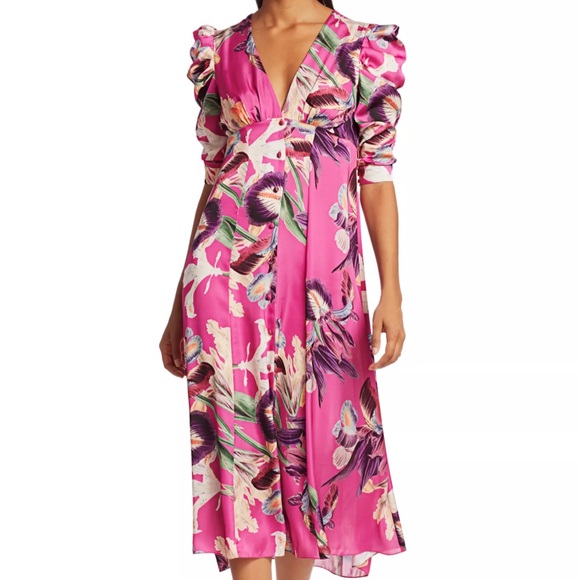 Grace Floral Puff-Sleeve Midi Dress - Picture 2 of 5